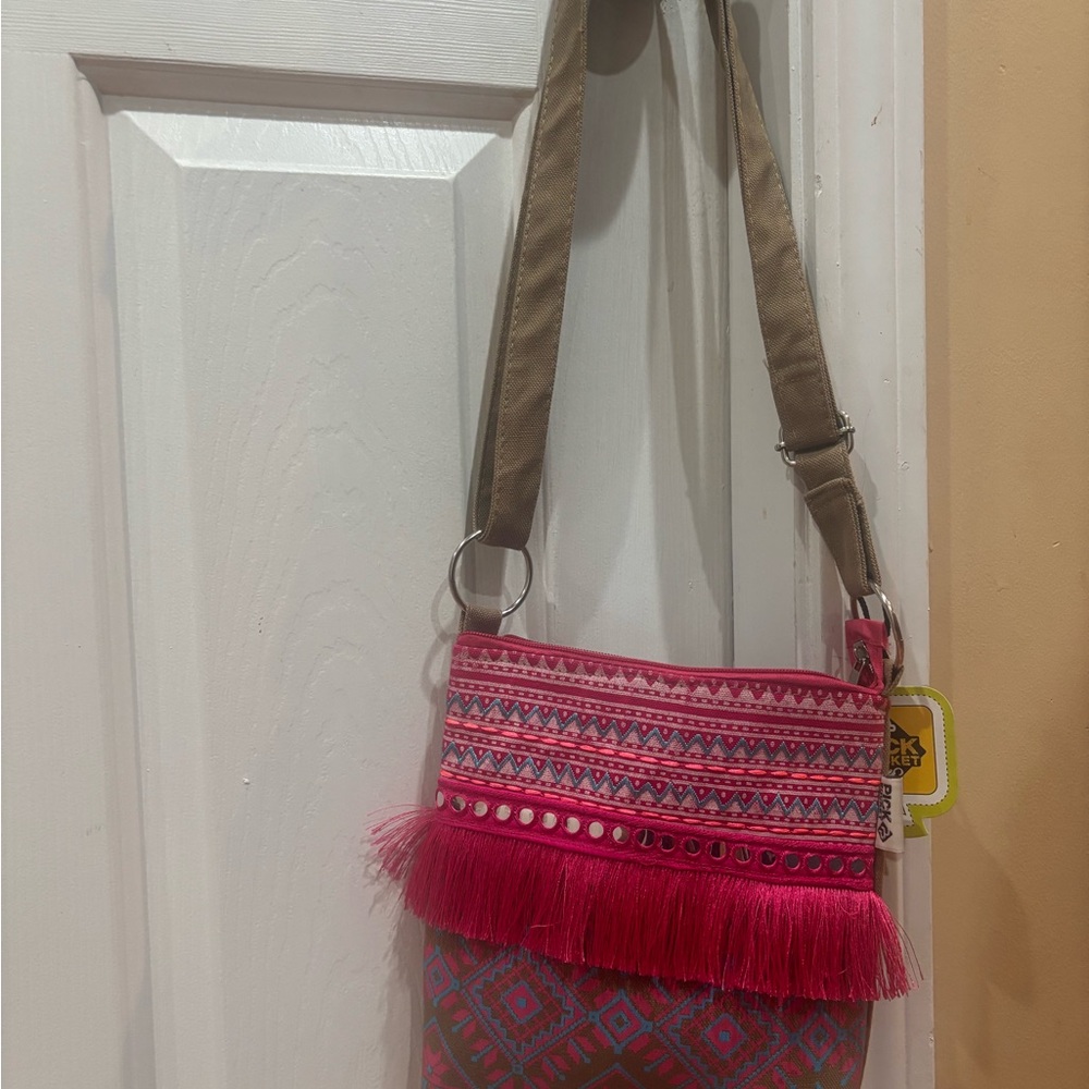Pink and Tan Patterned Women's Bag